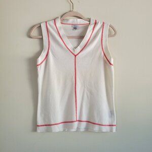 Izod Women's Knit Vest Medium White Tennis Prep Vintage Preppy Academia